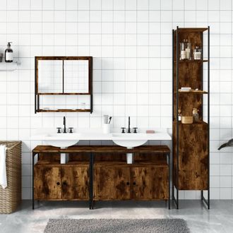 Berkfield Home Durable 4 Piece Bathroom Furniture Set Smoked Oak Engineered Wood in Brown