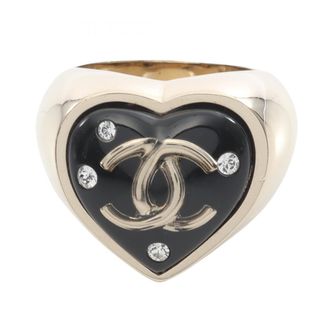 Chanel Gold Black Clear Gold Plating Band Ring (Pre-Owned)