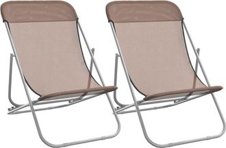 vidaXL Silla De Playa Plegable 2 Uds Acero Recubierto Textilene Marr&oacute;n Vidaxl