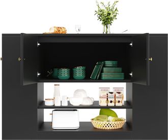 STILVORA Carro De Cocina Con 2 Puertas, Cajones, Estantes Y Encimera Abatible, En Mdf, Para Cocina Y Comedor, 140x40x90 Cm, Negro