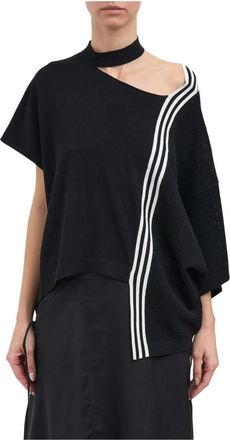 Yohji Yamamoto Top Asimmetrico in Maglia - Dames - Ronde hals truien - Zwart - S - Leer - Truien & Vesten