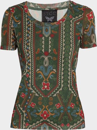 Johnny Was Nanette Short-Sleeve Mesh Tee