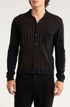 Percival Appendix Knit Button-Up Shirt in Black With Brown at Nordstrom Rack, Size Xx-Large