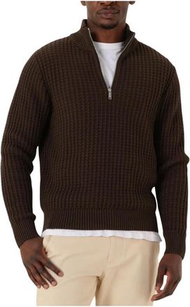 Selected Slhtom LS Knit Structure Half Zip - Heren - V-hals truien - Bruin - XL - Truien & Vesten