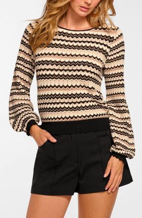 Ramy Brook Fiora Pointelle Sweater in Sandstone Chevron at Nordstrom, Size Xx-Large