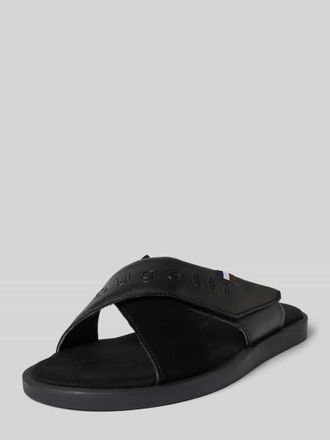 Bugatti Lederslides mit Label-Schriftzug Modell Derek in Black, Gr&ouml;&szlig;e 40