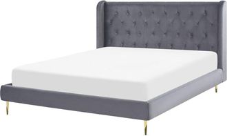 Beliani Bed Velvet FORBACH 140 x 200 cm (EU Double) Grey