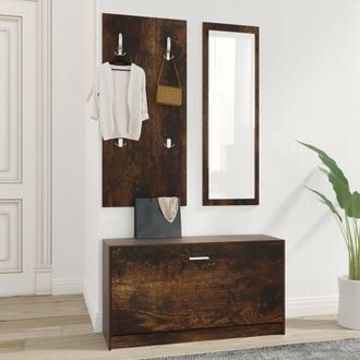 Berkfield Home Stylish 3-in-1 Shoe Cabinet Set Smoked Oak Engineered Wood in Brown