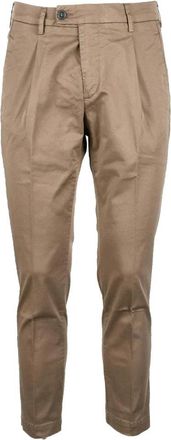 Bro-Ship Brown Cotton Stretch Trousers With Functional Pockets And Flexibility