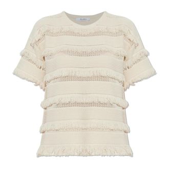 Max Mara Round-neck Knitwear, female, Beige, Size: L Garza Top