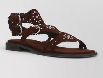 Ash suede leather flat sandals round toe