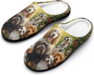 Generic Dogs And Puppies Funny Mens Cotton Slippers Soft Non-Slip Rubber Sole House Slipper Indoor Outdoor