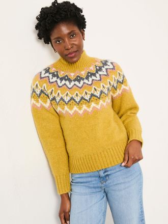 Fat Face FatFace Nell Yellow Fairisle High Neck Knitted Jumper