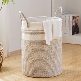 OEM Cesto Grande Para Guardar Ropa Sucia, Cesta Alta Tejida Para Mantas, Juguetes Y Ropa Sucia En El Dormitorio Y La Sala De Estar - Marr&oacute;n Y Blanco 38 50