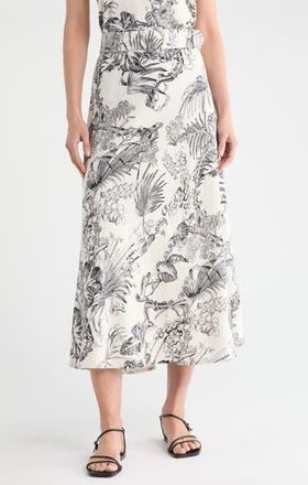 T Tahari Belted Linen Blend Maxi Skirt in Flax/Black Tropical Print at Nordstrom Rack, Size 8