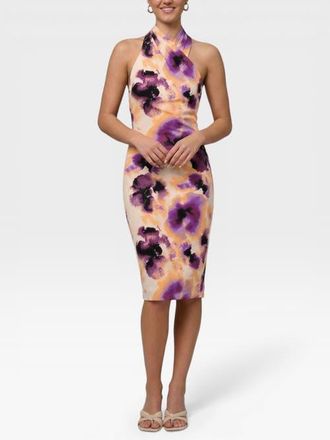 Rachel Roy Harland Crossover Halter Midi Dress in Purple Flower Bomb at Nordstrom, Size Xx-Large