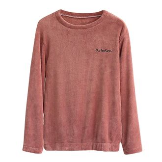 Generic Flannel Pyjamas Tops for Women Fleece Warm Sweatshirt Fluffy Sherpa Winter Red Pjs Long Sleeve Tops Thickened Plushed Loungewear jumper Teddy Nightwea