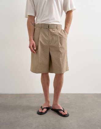 Topman Pantaloncini a fondo ampio colore neutro a quadri con cintura