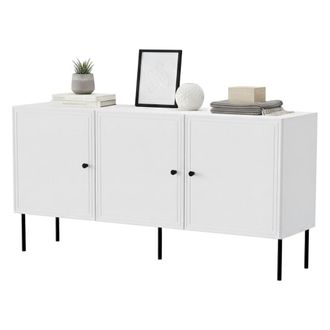 Dmora Aparador Vigasio, Aparador De Sal&oacute;n Con Tres Puertas Batientes, Elevado Del Suelo, 151x40 H75 Cm, Blanco