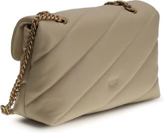 Pinko Womens Shoulder Bag Love Classic Beige-Smoke Grey-Antique Gold Calf Leather Beige/smoke Grey/antique