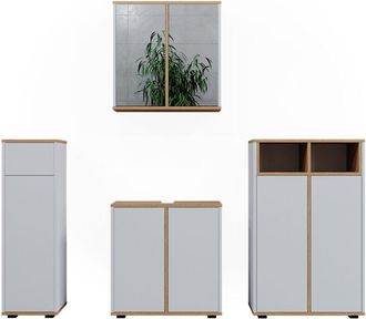 Vicco Set De Muebles De Ba&ntilde;o Didi, Blanco/artesano, 4 Partes Con Dos Gabinetes Midi