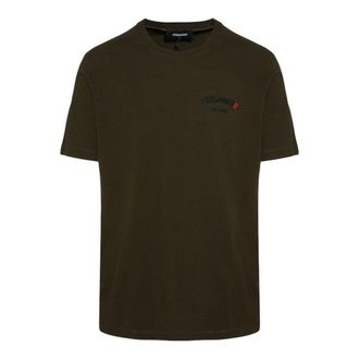 Dsquared2 Regular Fit T-shirt Met Rubberen Logo In Militaire Groene Kleur