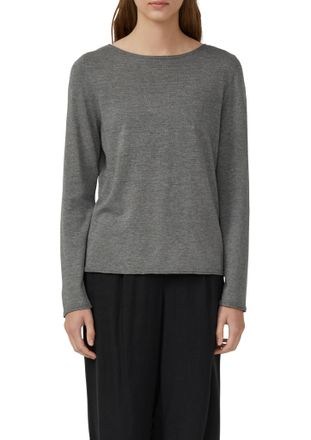 s.Oliver Langarmshirt S.OLIVER, Damen, Gr. 34, grau (mid grau), Strick, Obermaterial: 50% Baumwolle, 50% Viskose, unifarben, regular fit taillenbedeckt, Rundha