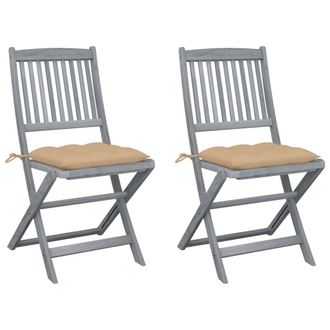 vidaXL Sillas Plegables (2 Unidades) Con Cojines, De Madera Maciza De Acacia. Vidaxl