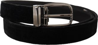 Dolce & Gabbana Black Velvet Classic Logo Engraved Metal Mens Belt