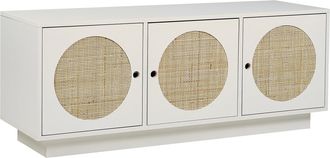 Beliani Aparador 3 Puertas Frente Rat&aacute;n Mdf Tiradores Agujero Aparador Armario Sala De Estar Dormitorio Estilo Boho Blanco