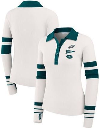 WEAR by Erin Andrews Womens WEAR by Erin Andrews White Philadelphia Eagles Ribbed Henley Polo Sweater at Nordstrom, Size Xx-Large