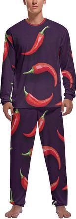 Generic Chili Peppers Mens Pajamas Set Soft Pjs Sets Long Sleeve Sleepwear Shirts Leisure Lounge Pants Gift for Home