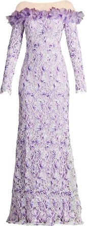 Tadashi Shoji Abito da sera a fiori con spalle scoperte - Viola
