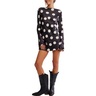 Free People Tigre Polka Dot Long Sleeve Satin Minidress in Black Combo at Nordstrom Rack, Size Large