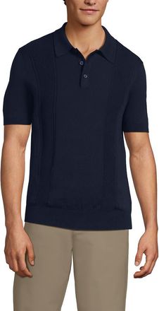 Lands End Short Sleeve Vertical Rib Button Down Sweater Polo in Radiant Navy at Nordstrom, Size Xx-Large