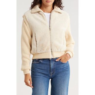 Blank NYC Mixed Media Faux Fur Bomber Jacket in Daydreamer at Nordstrom Rack, Size X-Small