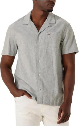 Tommy Jeans Overhemden, Heren, Grijs, L, Linnen, Groen Linnen Blend Camp Shirt