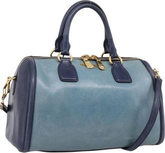 Miu Miu Beau Top Handle Leather Navy Leather Handbag (Pre-Owned)