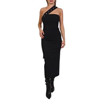 Patrizia Pepe Crepe Midi Sheath Jurk - Dames - Casual kleedjes - Zwart - XL - Leer - Kleedjes