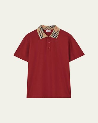 Burberry Mens Evan Check-Collar Cotton Polo Shirt