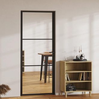 vidaXL Vidaxl - Puerta Interior Vidrio Esg Y Aluminio Negro 83x201,5 Cm
