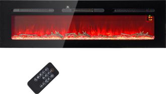 HOMCOM Homcom Caminetto Elettrico 1800w A Incasso Con Telecomando 152.4x15.8x45 Cm Nero