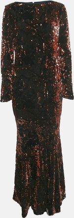 Tabitha Simmons Talbot Runhof Black Sequin Velvet Long Sleeve Gown