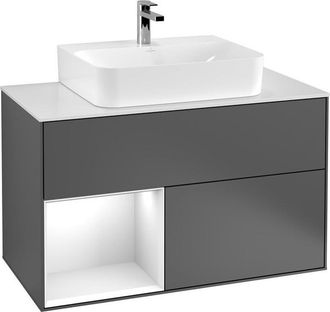 Villeroy & Boch Villeroy&boch - Finion, Muebles De Ba&ntilde;o, 1000 X 603 X 501 Mm, Angular, Con Estanter&iacute;a (iluminada), Modelo Suspendido, En Madera, Lavabo En El Medio, I