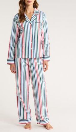 Nordstrom Classic Cotton Pajamas in Ivory- Red Multi Stripe at Nordstrom Rack, Size Medium