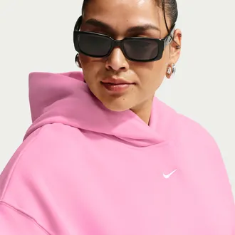 Nike Womens Studio Fleece Medium Weight Oversized Pullover Hoodie in Pink | IW4769-621