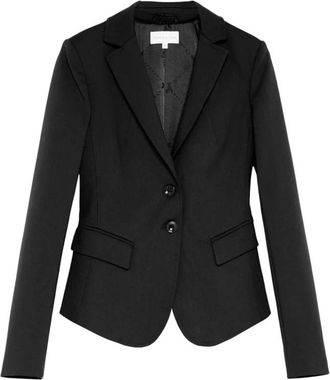 Patrizia Pepe Jassen, Dames, Zwart, S, Katoen, Zwarte Slim Fit Jas met Stud Detail