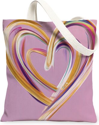 Generic Artistic Heart Canvas Tote Bags, Modern Colorful Design Reusable Grocery Bags, Lightweight Washable Shoulder Strap Canvas F, Peach, 13x15 Inch