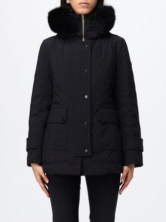 Peuterey Parka al ginocchio in poliestere con cappuccio in shearling e logo applicato