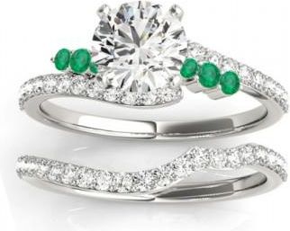 Allurez Diamond & Emerald Bypass Bridal Set 14k White Gold (0.74ct)